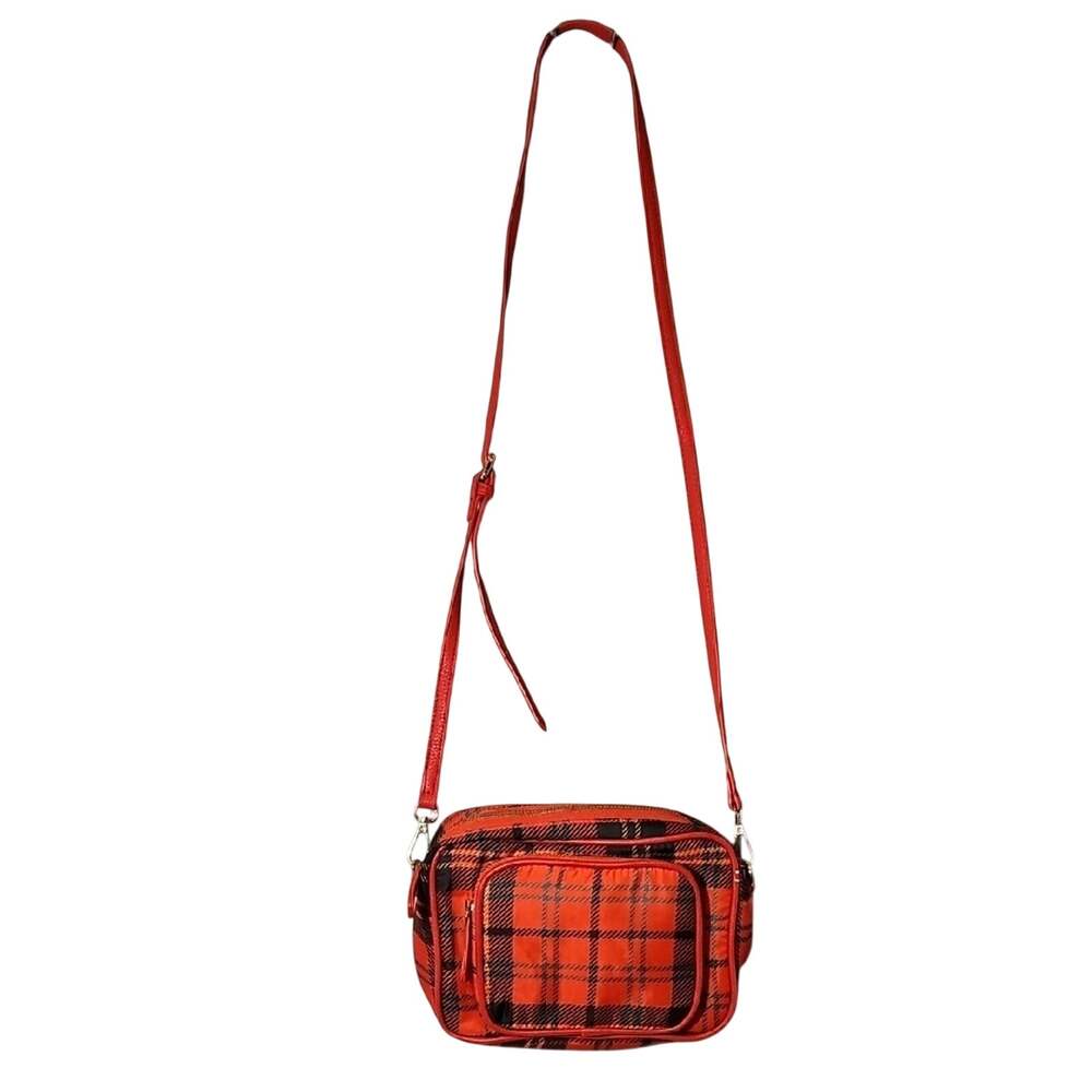 Red and Black Crossbody Bag with Tartan Design